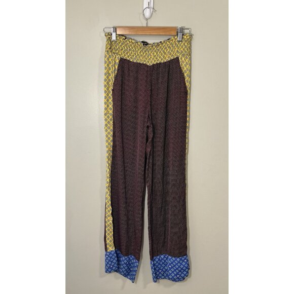 Aerie Polka Dot Crown Patchwork Colorblock Boho Wide Leg Lounge Pants Size M - Picture 1 of 8